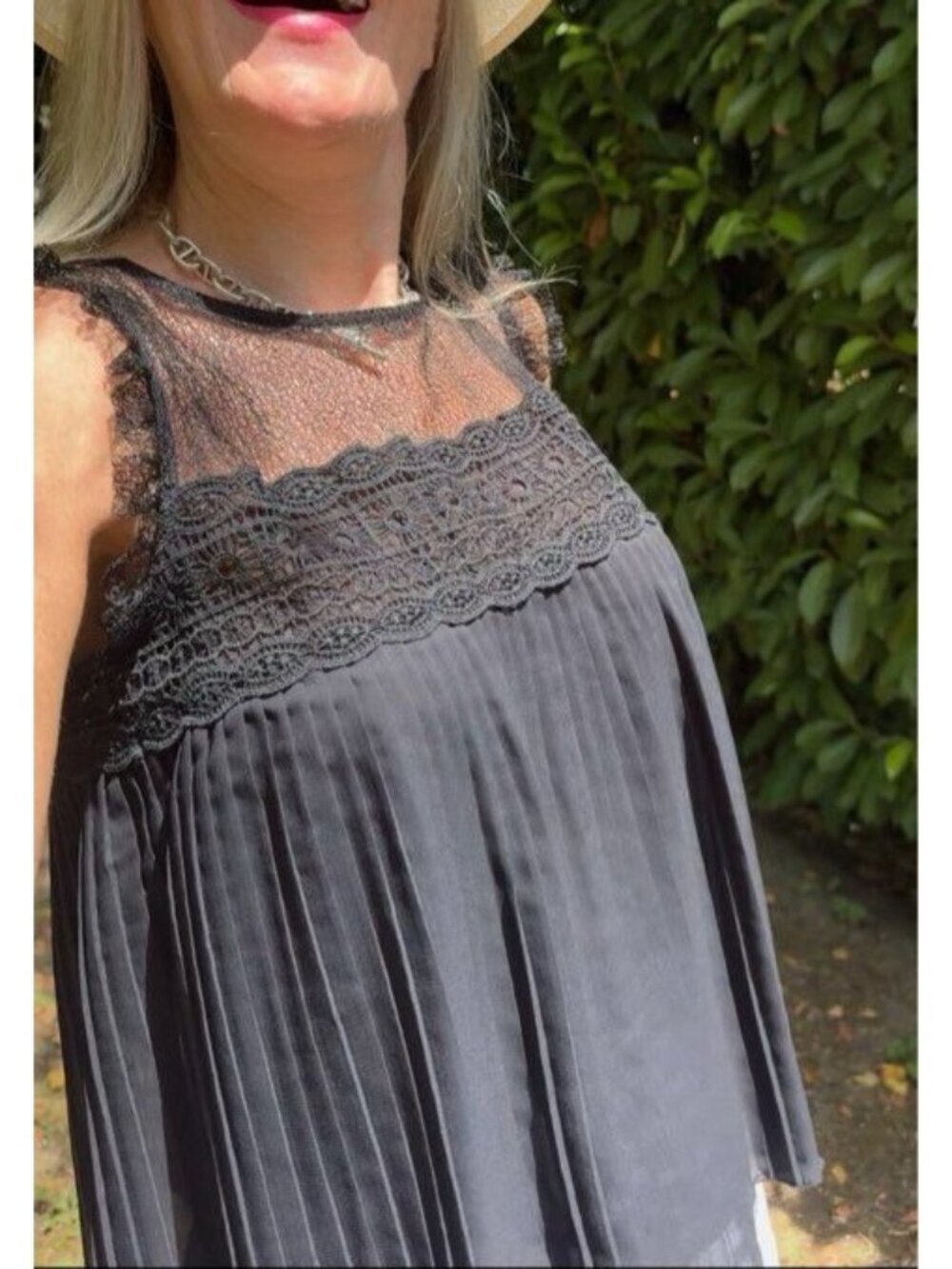 Nanette Lepore Navy Blue Romantic Accordion Swing Lace Top Women Size L